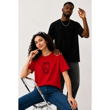 Lorvex Çift Kombin Erkek-Kadın Oversize T-Shirt %100 Pamuk Baskılı Rahat Kalıp Sevgili Tişörtü 2'li