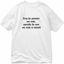 Lorvex Tişört Oversize Unısex %100 Pamuklu Rahat Kalıp Promises Baskılı T-Shirt