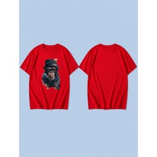 Lorvex Monkey Farm Baskılı %100 Pamuk Oversize Unisex Tişört Rahat Kesim T-Shirt