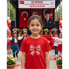 Lorvex 23 Nisan Temalı Kırmızı Kareli Kurdele Baskı Çocuk-Yetişkin Tshirt Tişört