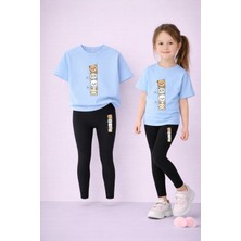 Lorvex Kız Çocuk Takım T-Shirt ve Esnek Tayt Set %100 Pamuk Tatlı Hayvanlar Baskı-Günlük Rahat Spor Kombin