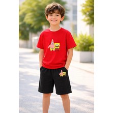 Lorvex Erkek-Kız Çocuk Tişört Şort Takım %100 Pamuk Yazlık Rahat Kalıp Baskılı T-Shirt Çocuk Kombin