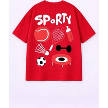 Lorvex %100 Pamuklu T-Shirt Oversize Unısex Rahat Kalıp Sporty Baskılı Tişört