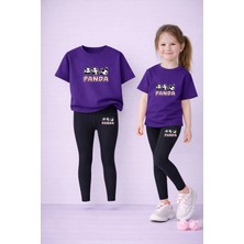 Lorvex Kız Çocuk Takım T-Shirt ve Esnek Tayt Seti %100 Pamuk Panda Baskılı – Günlük Rahat Spor Kombin