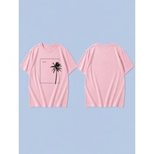 Lorvex Good Vibes Palm Baskılı %100 Pamuk Oversize Unisex Tişört Rahat Kesim T-Shirt