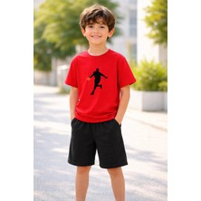 Lorvex Erkek-Kız Çocuk Tişört Şort Takım %100 Pamuk Yazlık Rahat Kalıp Baskılı T-Shirt Çocuk Kombin