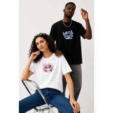 Lorvex Çift Kombin Erkek-Kadın Oversize T-Shirt %100 Pamuk Baskılı Rahat Kalıp Sevgili Tişörtü 2'li