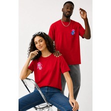 Lorvex Çift Kombin Erkek-Kadın Oversize T-Shirt %100 Pamuk Baskılı Rahat Kalıp Sevgili Tişörtü 2'li