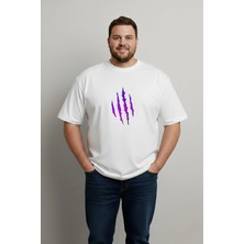 Lorvex Unısex Rahat Kalıp T-Shirt Büyük Beden Tişört 5xl | Pamuklu Mor Pençe Baskılı