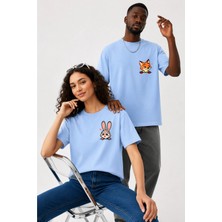 Lorvex Çift Kombin Erkek-Kadın Oversize T-Shirt %100 Pamuk Baskılı Rahat Kalıp Sevgili Tişörtü 2'li