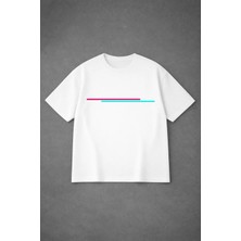 Lorvex Oversize T-Shirt %100 Pamuklu Rahat Kalıp Çizgiler Baskılı Premium