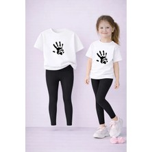 Lorvex T-Shirt ve Esnek Tayt Seti Kız Çocuk Takım %100 Pamuk Pati Izi Baskılı – Günlük Rahat Spor Kombin
