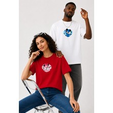 Lorvex Çift Kombin Erkek-Kadın Oversize T-Shirt %100 Pamuk Baskılı Rahat Kalıp Sevgili Tişörtü 2'li