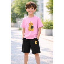 Lorvex Erkek-Kız Çocuk Tişört Şort Takım %100 Pamuk Yazlık Rahat Kalıp Baskılı T-Shirt Çocuk Kombin