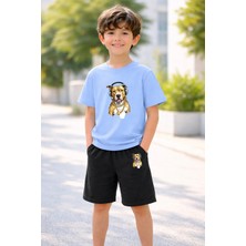 Lorvex Erkek-Kız Çocuk Tişört Şort Takım %100 Pamuk Yazlık Rahat Kalıp Baskılı T-Shirt Çocuk Kombin