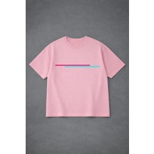 Lorvex Oversize T-Shirt %100 Pamuklu Rahat Kalıp Çizgiler Baskılı Premium
