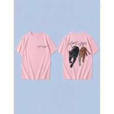 Lorvex Yırtıcı Ikili Baskılı %100 Pamuk Oversize Unisex Tişört Rahat Kesim T-Shirt