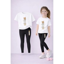 Lorvex Kız Çocuk Takım T-Shirt ve Esnek Tayt Set %100 Pamuk Tatlı Hayvanlar Baskı-Günlük Rahat Spor Kombin
