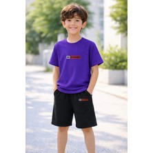 Lorvex Erkek-Kız Çocuk Tişört Şort Takım %100 Pamuk Yazlık Rahat Kalıp Baskılı T-Shirt Çocuk Kombin