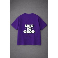 Lorvex T-Shirt Oversize Unısex %100 Pamuklu Rahat Kalıp Life Is Good Baskılı