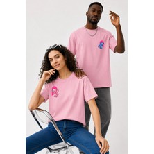 Lorvex Çift Kombin Erkek-Kadın Oversize T-Shirt %100 Pamuk Baskılı Rahat Kalıp Sevgili Tişörtü 2'li