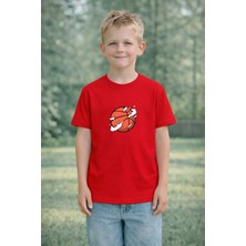 Lorvex Erkek Çocuk Baskılı Tişört %100 Pamuk Rahat Kalıp Havada Basket Topu Baskılı T-Shirt