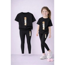 Lorvex Kız Çocuk Takım T-Shirt ve Esnek Tayt Set %100 Pamuk Tatlı Hayvanlar Baskı-Günlük Rahat Spor Kombin