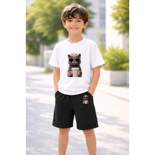 Lorvex Erkek-Kız Çocuk Tişört Şort Takım %100 Pamuk Yazlık Rahat Kalıp Baskılı T-Shirt Çocuk Kombin