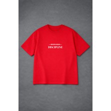 Lorvex Oversize T-Shirt-Tişört %100 Pamuklu Rahat Kalıp Dıscıplıne Ön Baskılı