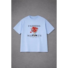 Lorvex Farmers Markets Baskılı Oversize Pamuklu Unisex Tshirt-Tişört
