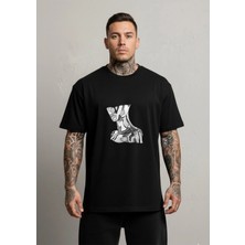 Lorvex Metalik Baskılı Oversize Pamuklu Siyah Erkek Tshirt-Tişört