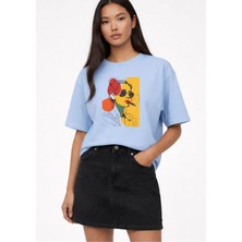 Lorvex Kadın Oversize T-Shirt Renkli Çizim Kadın Baskılı %100 Pamuklu Tişört