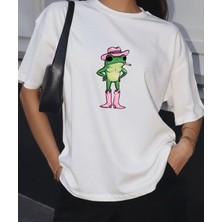 Lorvex Çizmeli Kurbağa Baskılı Oversize Pamuklu Unisex Tshirt-Tişört