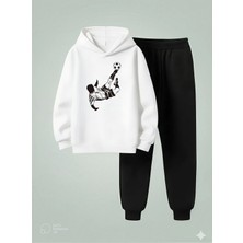 Lorvex Çocuk Kapüşonlu Futbolcu Baskılı 3 Iplik Şardonlu Sweatshirt Eşofman Takım Kalın Kışlık Spor Kombin