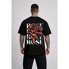 Lorvex Unısex Tişört Oversize Rahat Kalıp Rose Baskılı Premium T-Shirt