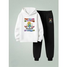 Lorvex Unısex Çocuk Kapüşonlu Takım Let Yesterday Baskılı 3 Iplik Şardonlu Sweatshirt-Eşofman Takım