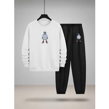 Lorvex Çocuk Bisiklet Yaka Sweatshirt ve Eşofman Takım Güvercin Baskılı 3 Iplik Şardonlu