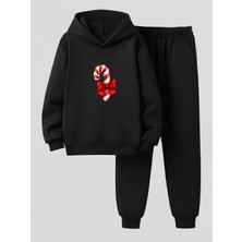 Lorvex Kapüşonlu Çocuk Sweatshirt-Eşofman Takım Baston Şeker Baskılı