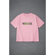 Lorvex Tişört Oversize Rahat Kalıp Never Give Upp Baskılı Premium T-Shirt %100 Pamuklu