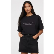 Lorvex Sevimli Kahverengi Gözler Yazı Baskılı Oversize Unisex Pamuklu Tshirt-Tişört