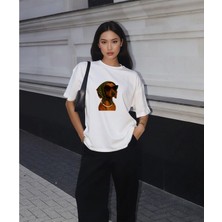 Lorvex Sevimli Gözlüklü Köpek Baskılı Oversize Unisex Pamuklu Tshirt-Tişört