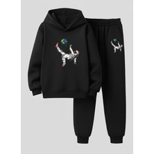 Lorvex Çocuk Sweatshirt-Eşofman Takım (Kapüşonlu) Ayda Röveşata Baskılı 3 Iplik Şardonlu