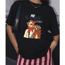Lorvex Sassy And Classy Baskılı Oversize Kadın Pamuklu Siyah Tshirt-Tişört