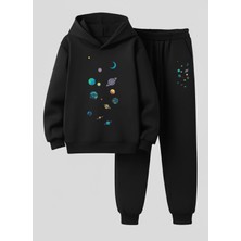Lorvex Sweatshirt-Eşofman Takım Çocuk (Kapüşonlu) Gezegenler Baskılı 3 Iplik Şardonlu