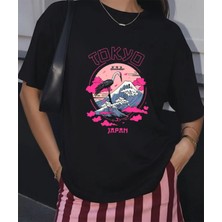 Lorvex Tokyo Japan Baskılı Oversize Unisex Pamuklu Tshirt-Tişört