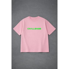 Lorvex Oversize Rahat Kalıp T-Shirt Challenge Baskılı Premium %100 Pamuk