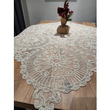 Yalıns Home Karmen Lüx Masa ve Fiskos Örtüsü Simli 95X95 cm Dantel Nakış