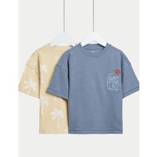 Marks & Spencer Saf Pamuk Işlemeli 2’li T-Shirt (2–8 Yaş)
