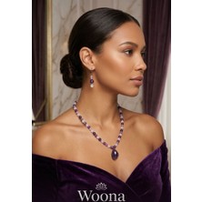 Woona Ametist Taşı & Lavender Ametist Taşı & Ay Taşı 6mm Premium Aa Kalite Doğal Taş El Yapımı Kolye Küpe Set