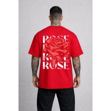 Lorvex Unısex Tişört Oversize Rahat Kalıp Rose Baskılı Premium T-Shirt